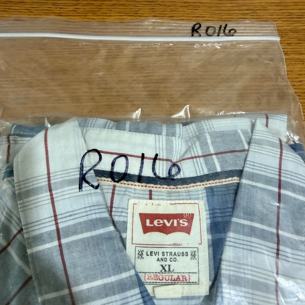 Levis Men XL Western Snap Shirt  Blue Plaid Regular Fit Pearl Snap 3LMLW0073